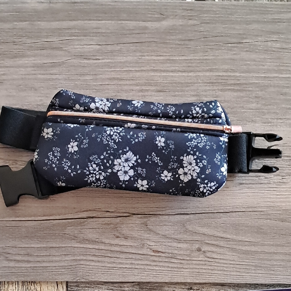Floral Waist Bag - Navy and Rose Gold